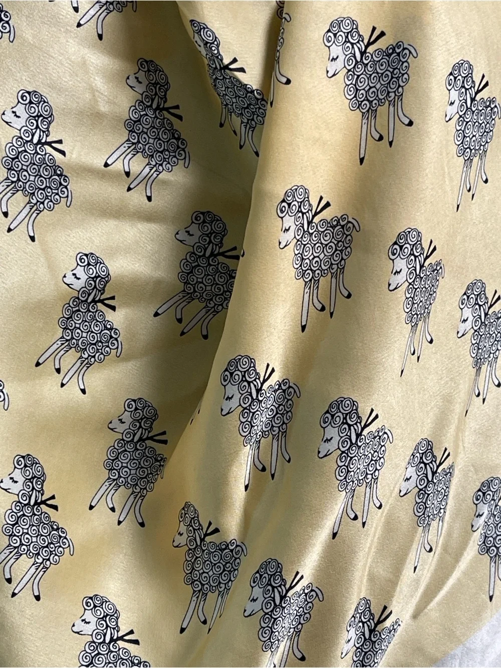 Pendleton Yellow Cream Silk Scarf with Little Lambs Print